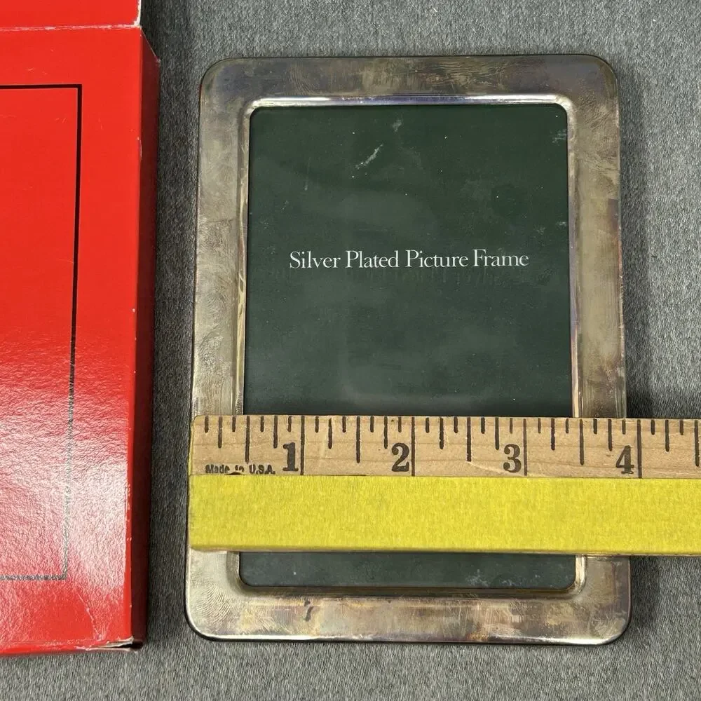 Vintage Silver Plated Picture Frame Hong Kong Velvet Back Tabletop Holds 3.5x5